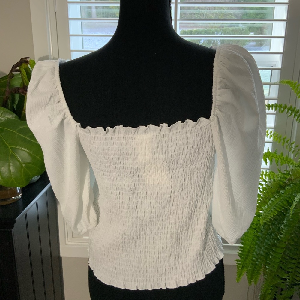 H&M White Ruched Top Size M - Picture 2 of 3